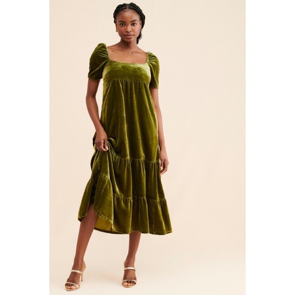 Anthropologie Velvet Empire Waist Midi Dress - Picture 4 of 8